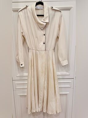Dior Cream Midi Dress with Black Piping